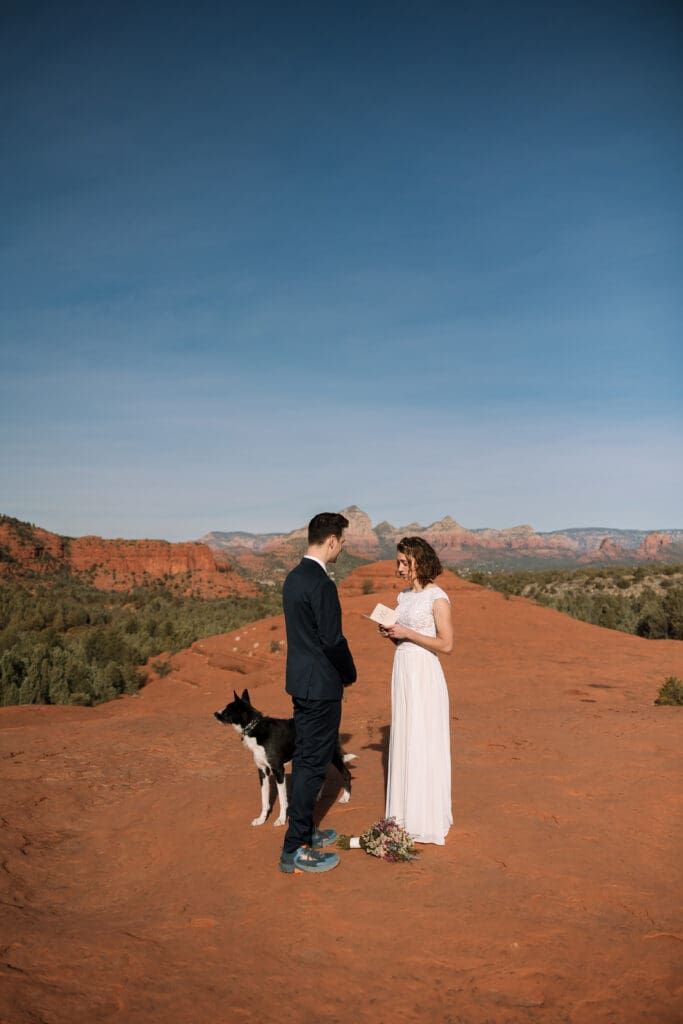 A couple sharing their vows peacefully in the Sedona sun. 