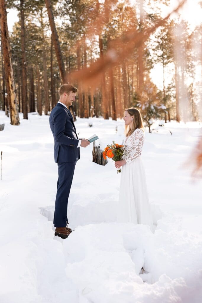 The groom shares his vows with the bride.