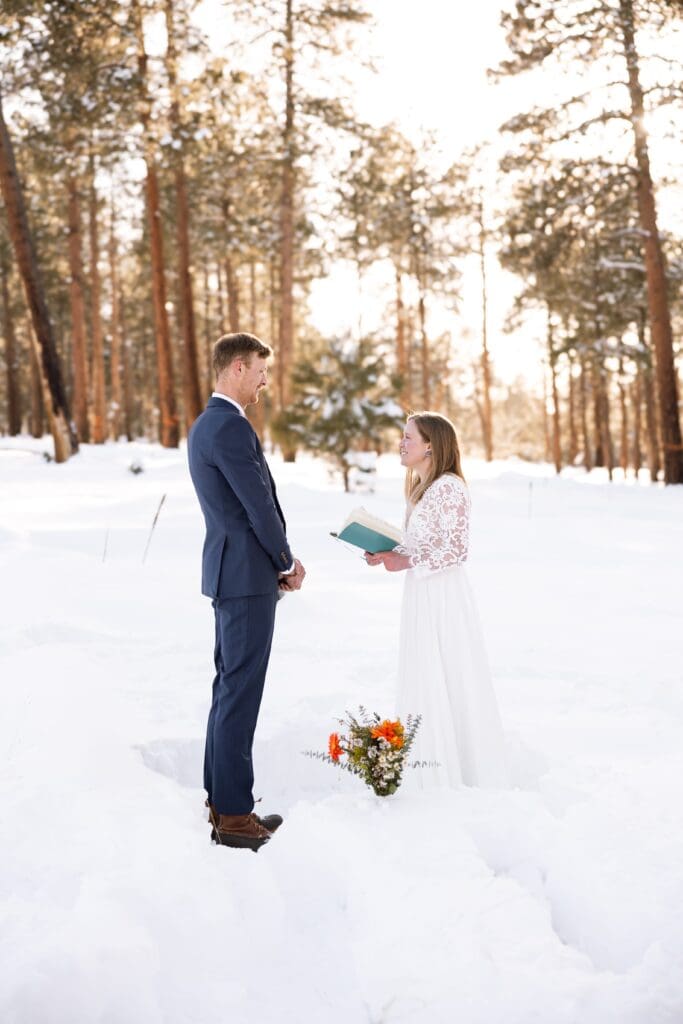 The bride shares her vows with the groom.