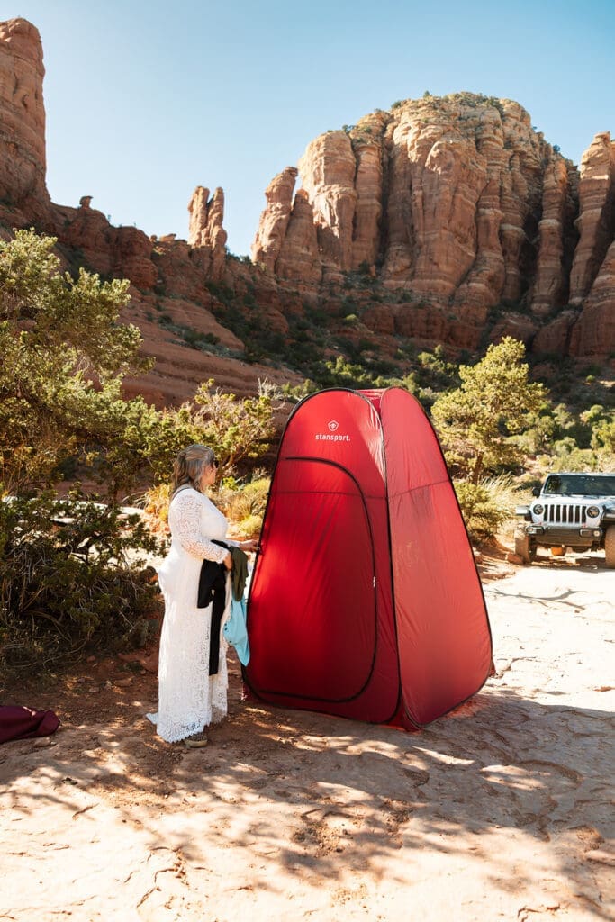 Bride and groom on an off-road jeep adventure for their Sedona elopement.